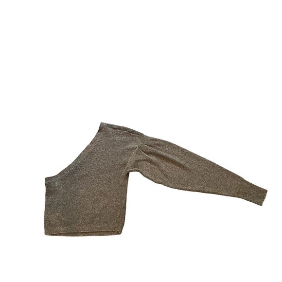 Mod On Trend Purple Shimmer Ribbed Knit Cropped One Shoulder Sweater, Sz L - Picture 7 of 14